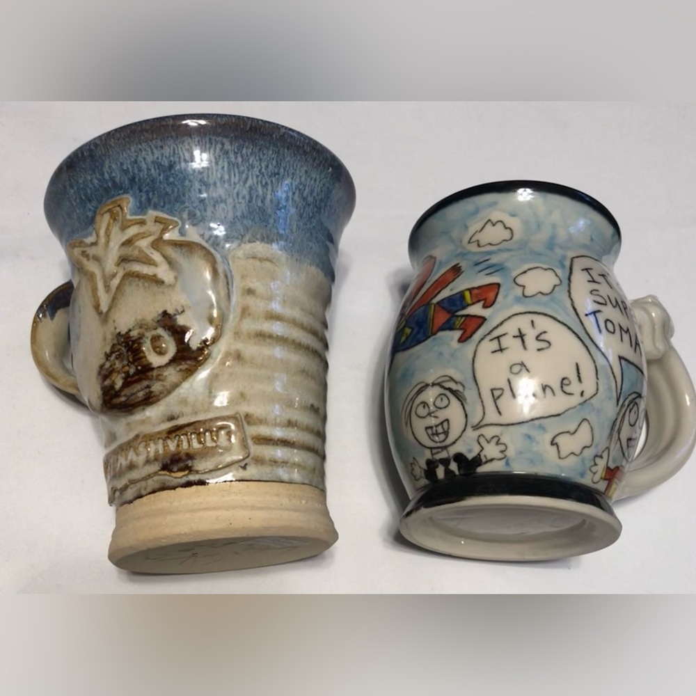 (2) East Nashville Tomato Art Fest Pottery Mugs Nashville Tennessee